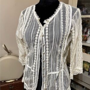 Elegant Lace Cardigan in Cream with Pearl Buttons